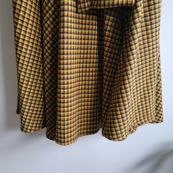 Eva Franco, Faux Wrap Waist Midi Length Dress, Mustard/Orange/Navy, Size 8 - Picture 4 of 9